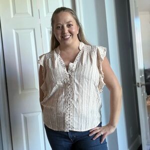 French Oak Cream Flutter Sleeve Blouse – Size S – NEW with Tags